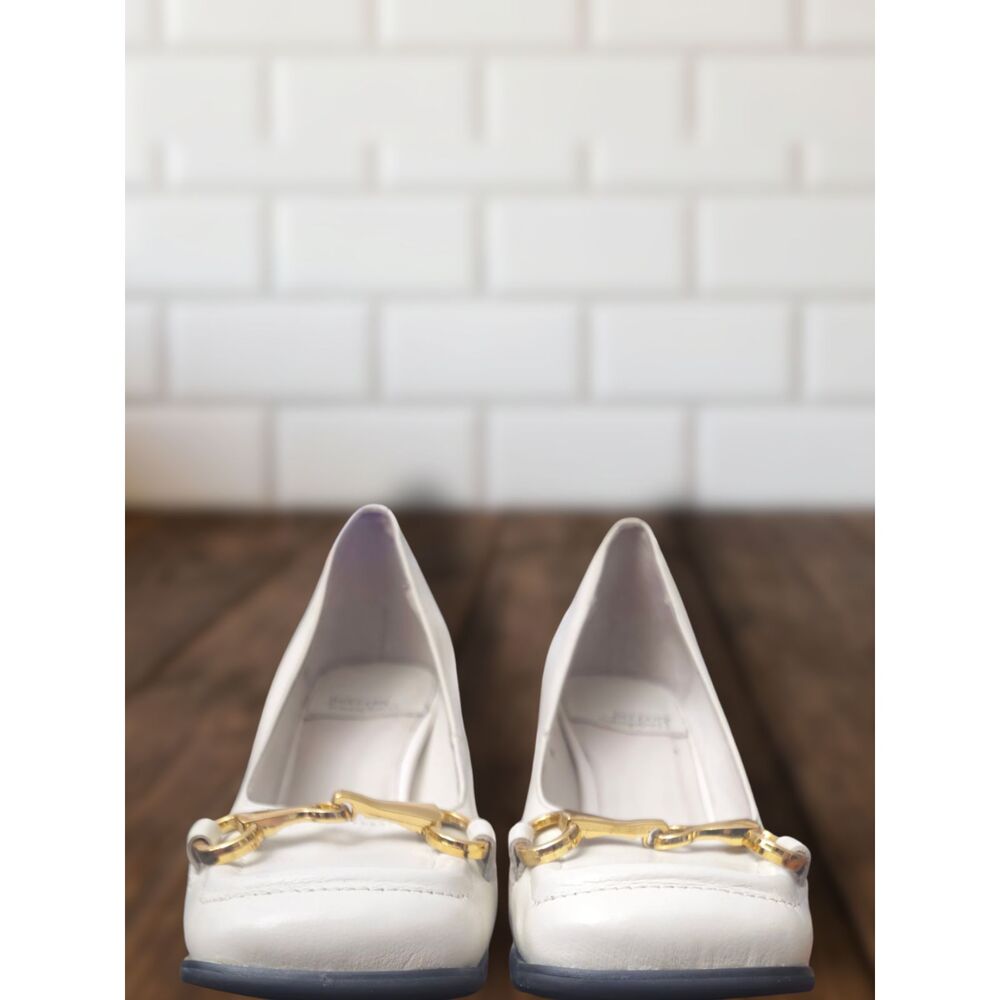 Jeffrey Campbell "Nobility" White Leather Horsebit Block Heel Pumps